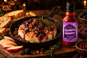 Baked brie with Blackberry Habanero sauce and bottle