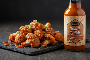 Baked Sesame Buffalo Cauliflower Appetizer Bites