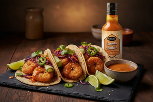 Global Wok Sesame Buffalo Bottle with Shrimp Tacos